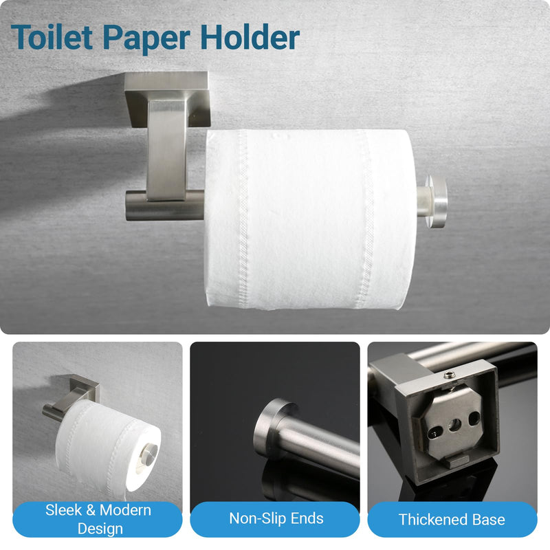 Miyili 4-Piece Bathroom Accessories Set - Includes Towel Ring, Toilet Paper Holder & 2X Towel Hooks, Brushed Stainless Steel Wall Mounted