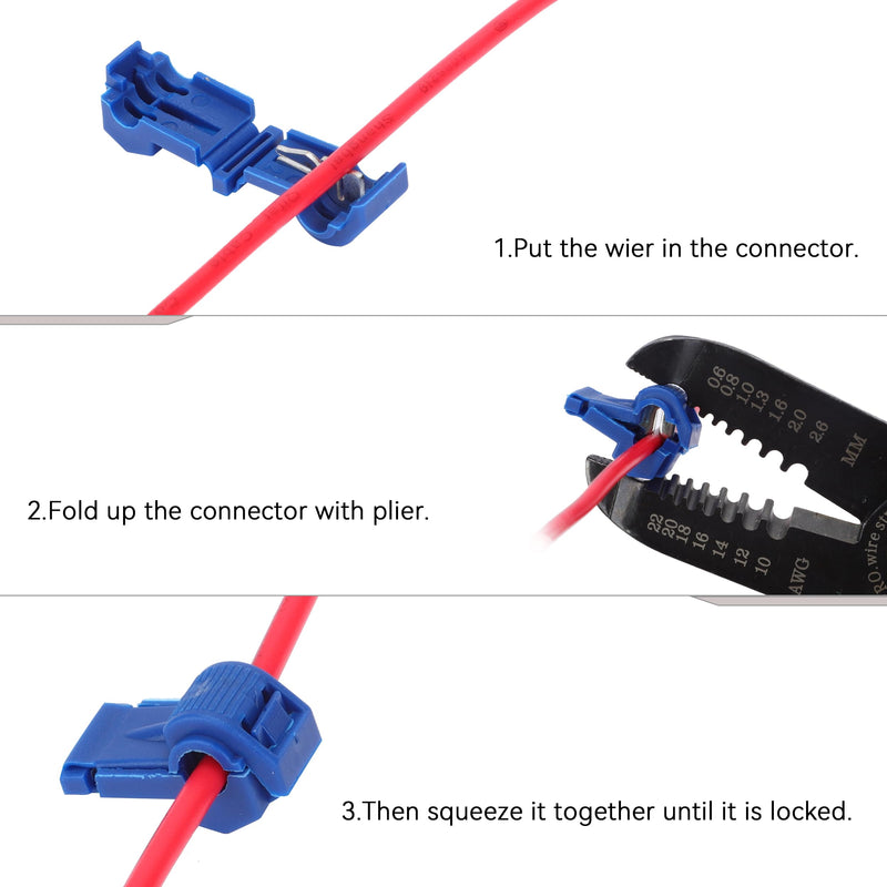 HKS 200PCS/100 Pairs T-TAP Wire Connector Quick Splice Disconnect Red AWG 22-18 - Self-Stripping Electrical Terminals Kit Automotive Crimp Insulated Red-Tap-100Kit