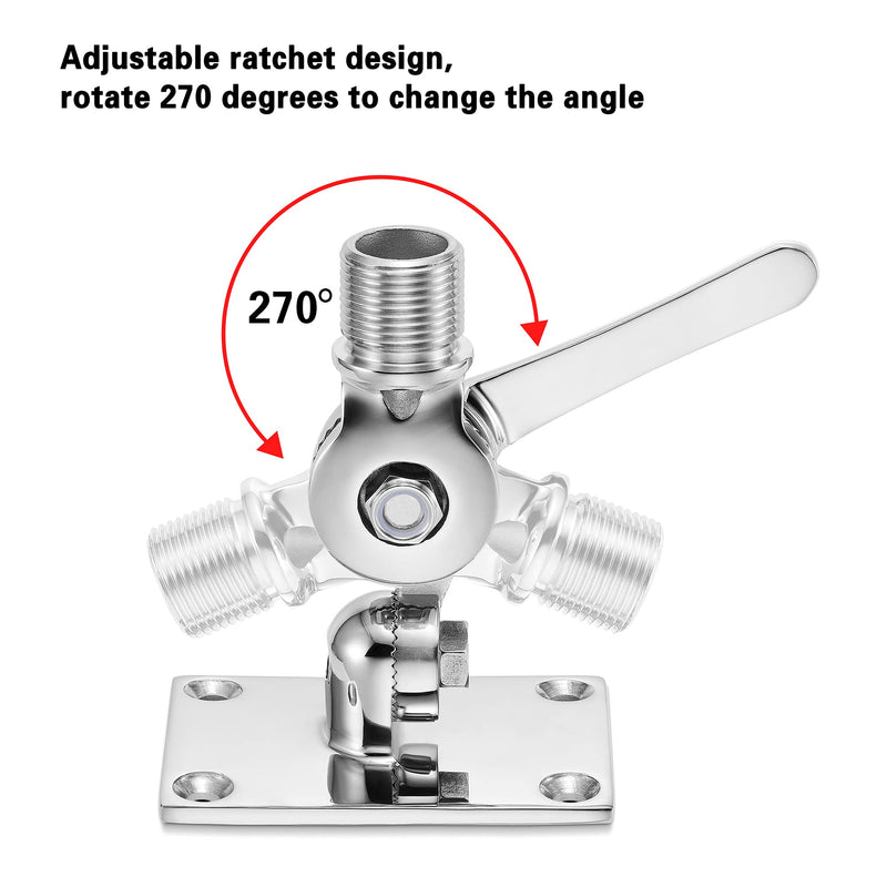 Marine VHF Antenna Mounts, 316 Stainless Steel Ratchet VHF Antenna Mounts, Adjustable Boat Antenna Mount Mirror-Polished, Include Screws