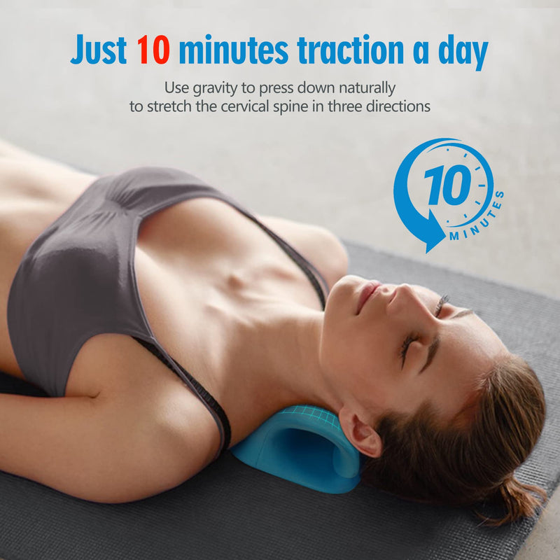 Neck Stretcher for Pain Relief, Neck and Shoulder Relaxer Cervical Traction Device Pillow for Muscle Relax and TMJ Pain Relief (Blue) Blue