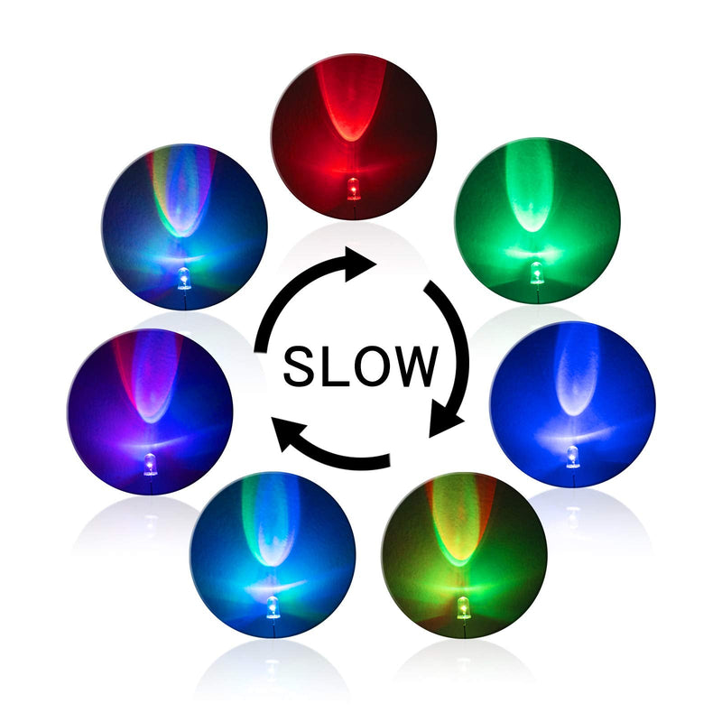 DiCUNO 100pcs 5mm RGB Multicolor Slow Flashing LED Diode, Multi-Color Blinking Changing Light Emitting Diodes, 2 Pins Clear Round Lens Diffused Flicker Electronic Components Circuit Lights Kit Slow Flash