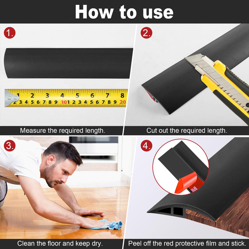 Carpet Floor Transition Strip, Self Adhesive Floor Edging Trim Strip, PVC Threshold Cover for Doorway, Floor Divider Strip Suitable for Threshold from 1/5" to 2/5" - Black 3.3Ft 1/5" to 2/5", 3.3Ft