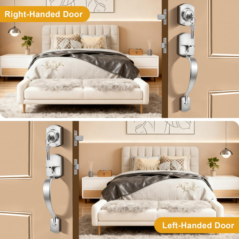 Probrico Brushed Nickel Door Locks for Front Door, Entry Door Locksets with Deadbolt, Front Door Knob and Deadbolt Set, 1 Set