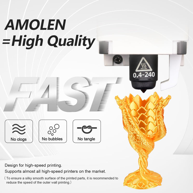 AMOLEN Silk 3D Printer Filament Bundle, PLA Filament 1.75mm Pack, Shiny 3D Printing Filament, 200g X 8