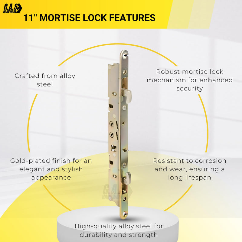 Multi-Point Mortise Lock Replacement with 11-3/4" Face Plate for Sliding Patio Glass Door | Dual-Point Security with Anti-Slam Pin - 11" Hole Spacing | Fix & Repair Locking Mechanism 11-3/4" Mortise Lock