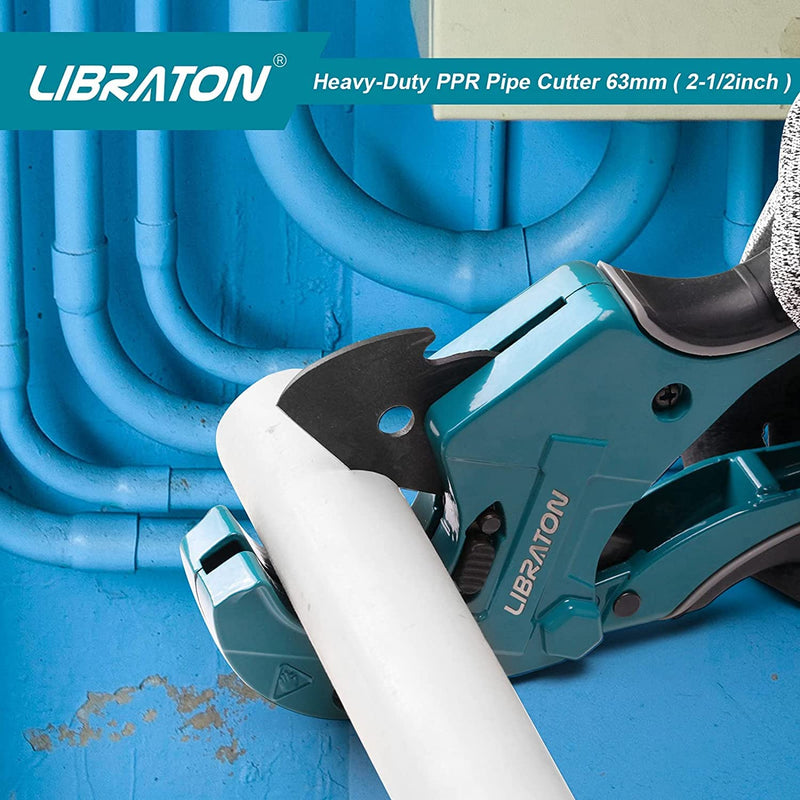 Libraton PVC Pipe Cutter, Up to 2-1/2", Ratchet Pipe Cutter Heavy-Duty, Pex Cutting Tool for Cutting PEX, PVC, PPR Plastic Hoses and Plumbing Pipe 2-1/2"(63mm)