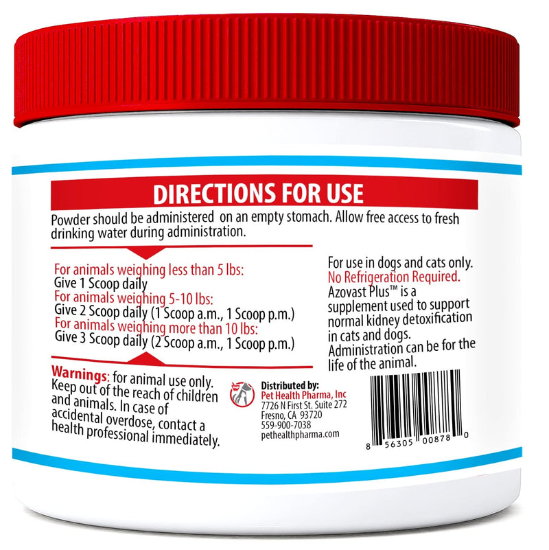Azovast Plus Kidney Health Supplement for Dogs & Cats, Oral Powder (6 Oz) - (120 Doses/ Jar) NO Refrigeration Required - Help Support Kidney Function & Manage Renal Toxins (Made in U.S.A) - PawsPlanet Australia