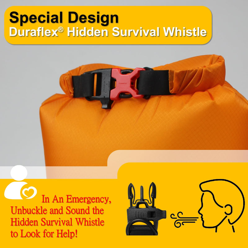 CORDURA Waterproof Dry Bag 10L – Heavy Duty IPX6 Roll Top Sack with Survival Whistle for Kayaking, Camping, Boating, Beach – Lightweight Dry Backpack (Orange) Orange