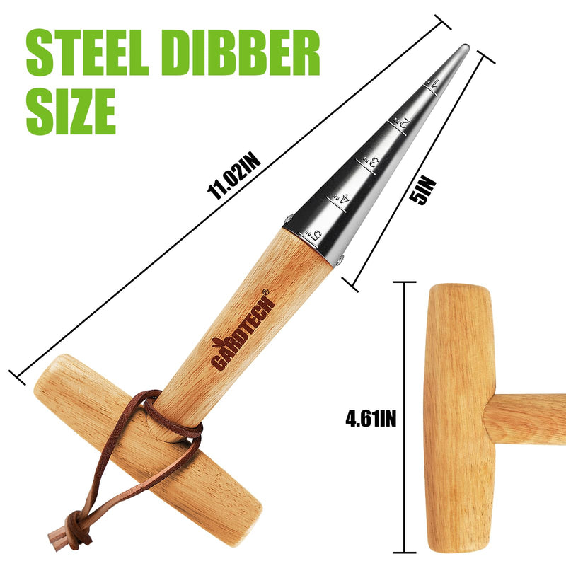Gardtech Hand Dibber with Wooden Handle, Chrome Coated Stainless Steel Head - Lightweight Sturdy Hand Held Bulb Planter for Tulip Daffodil Crocus Garden Tool (Dibber)