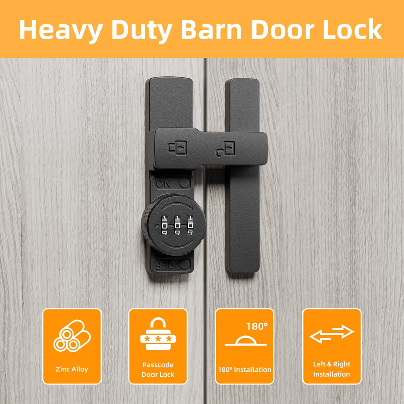 Barn Door Lock,180 Degree Flip Barn Door Locks and Gate Latches, Sliding/Bifold French Door Lock Latch for Gate Barn Garage Shed Window Cabinet Liquor 3-Digit Password Keyless,Black - NewNest Australia