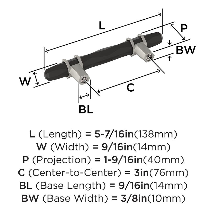 Amerock 3" London Black Bronze/Satin Nickel Drawer Pull | 3 inch (76mm) Center-to-Center Mounting Distance and 5-7/16 inches Overall Length, Durable Zinc Cabinet Hardware 3 Inch (76 mm) Center-to-Center