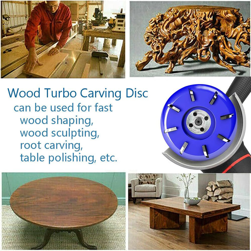 Wood Turbo Carving Disc 8 Teeth for Angle Grinder 4 or 4 1/2" with 5/8" Arbor Upgraded, DIY Wood Carving Tools Cutting Wheel for Fast Shaping(Arc Blade) 8 Teeth Arc Blade Blue