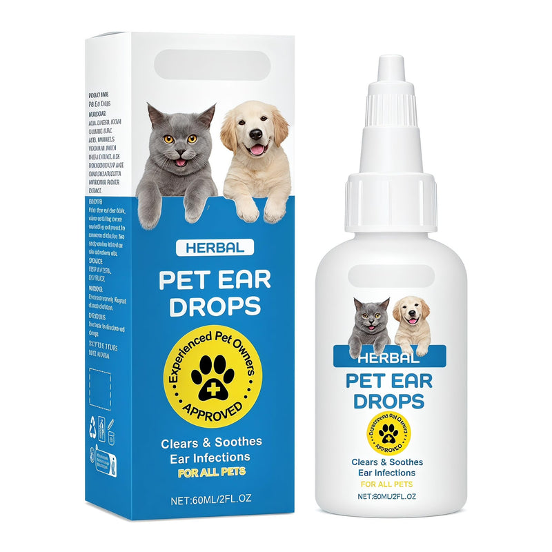 Pet Ear Cleaner Drops for Cats & Dogs, Gentle and Effective Ear Cleaner Solution, Safe & Gentle Ear Care Treatment for Pet Ear Hygiene & Cleaning, 60ml