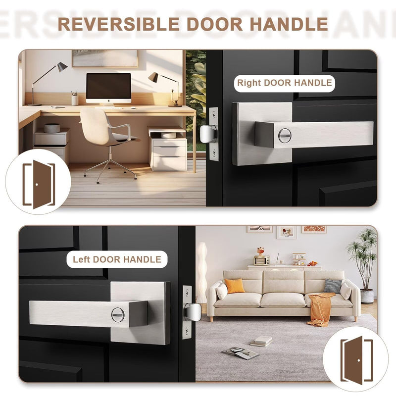 Satin Nickel Lever Door Handles, Privacy Door Handle with Lock, Interior Square Door Handle for Bathroom Bedroom 1 Satin Nickel