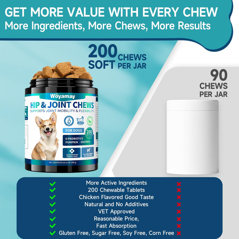 Dog Joint Supplement, Dog Hip and Joint Supplement Dogs, 200pcs Glucosamine for Dogs with, MSM, Chondroitin, Vitamins C & E for Large Breed, Joint Supplement for Dogs, Chicken Flavor Standard Strength