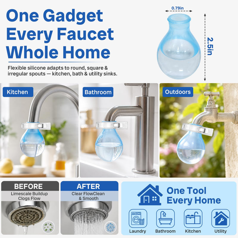 9Pcs Faucet Descaling Gadget for Limescale Removal - Reusable Silicone Cover Gadget Tap Faucet Cleaner with Clip and Disposable Gloves Fits for Most Kitchen & Bathroom (0.79-2.5IN)