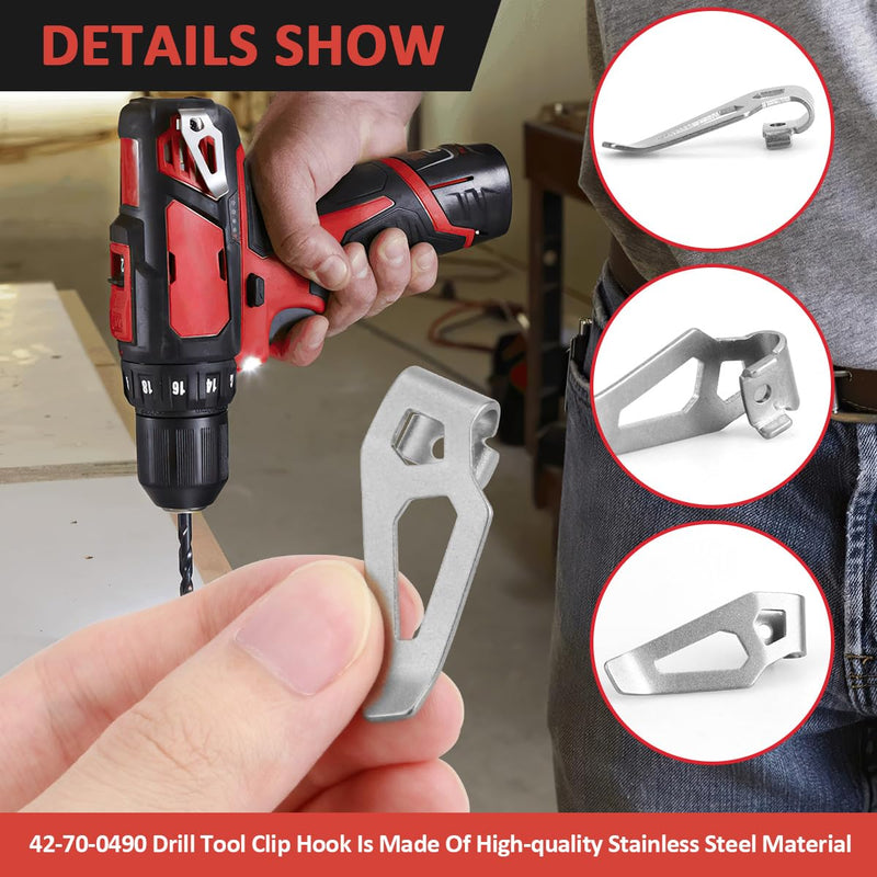 Belt Clips, 4pcs 42-70-0490 Drill Tool Clips Hook Kit with Screws for Hex Screwdrive, Drill Driver, 12 Volt Power Tools 4 Packs