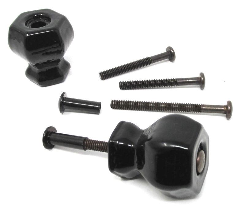 LOT of 4 Jet Black Crystal Knob Pulls with OIL RUBBED BRONZE with Flush-Fit Screws - Our Original Premium Depression type Crystal Glass Cabinet Knobs NOW with FLUSH FIT CONNECTORS