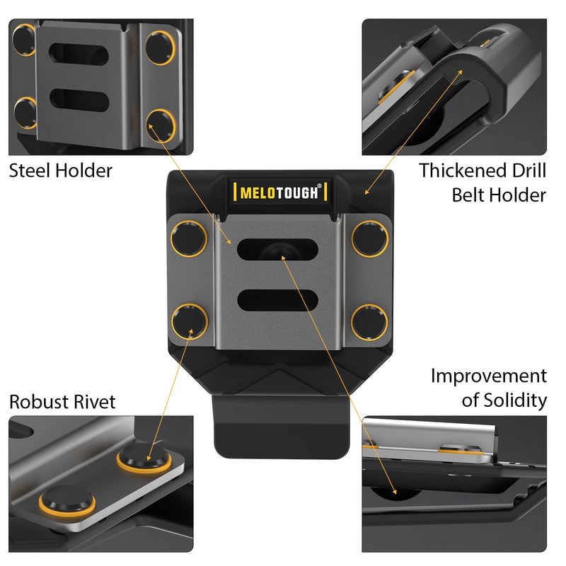 MELOTOUGH Drill Holder for Tool Belt,Drill Belt Clip,Drill Holster,Tape Measure Holder,Drill Belt Holder(Black)