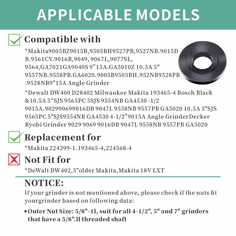 9PCS Angle Grinder Nut Angle Grinder Wrench Kit 5/8-11 Flange Metal Lock Nut for Compatible with Dewalt Milwaukee Makita193465-4 Metabo Bosch 4.5" 5" Grinder Parts