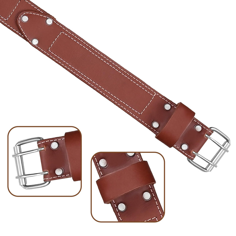 Leather Tool Belt for Men, Full Grain Leather Work Belt, 2 Inch Carpenter Construction Utility Belt, Heavy Duty Tool Belt for Electrician, Farming, DIY & Contractor Work, Brown (34"-49")