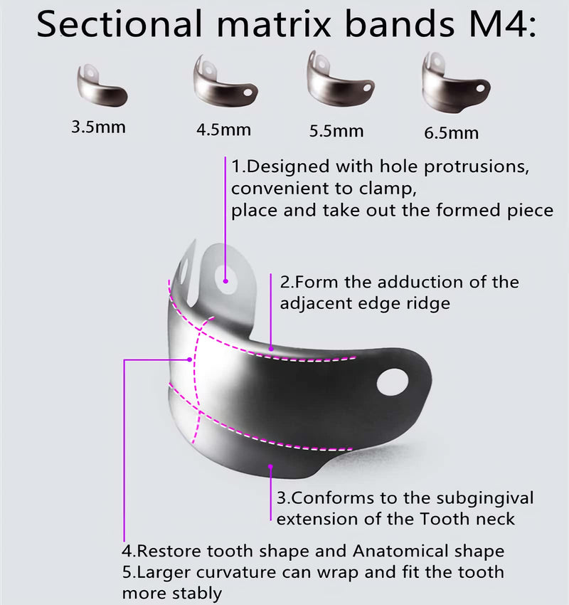 Dental Sectional Matrix System Set, Dental Sectional Contoured Matrices Clip Ring Matrix Bands Wedge Knife Dental Wedges Plastic Kit Dentist Tools (50Pcs 5.5mm M4) 50Pcs 5.5mm M4