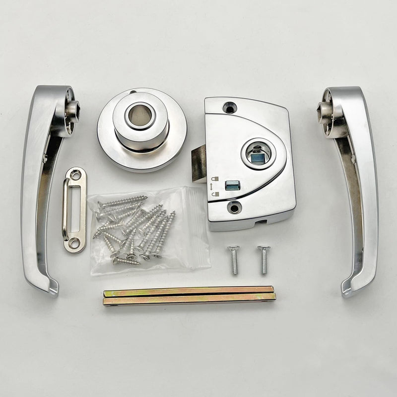 Metal L-Type RV Toilet Door Lock, Keyless, Level Handle, Silver