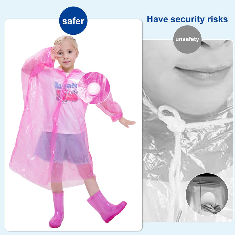 Disposable Rain Ponchos for Kids,Rain Ponchos Family Pack,Clear Kids Ponchos,Individually Wrapped. Colors10