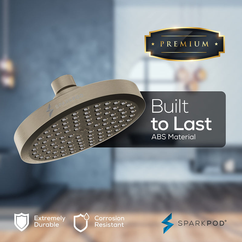 SparkPod Round Rain Shower Head with Extension Arm - Height Adjustable Shower Head with High Pressure Performance - Easy 1-Minute Installation (11" Arm Extension, Elegant Brushed Nickel) 6" Round + 11" Arm 2. Brushed Nickel, 6" Round + 11" Arm - NewNest Australia