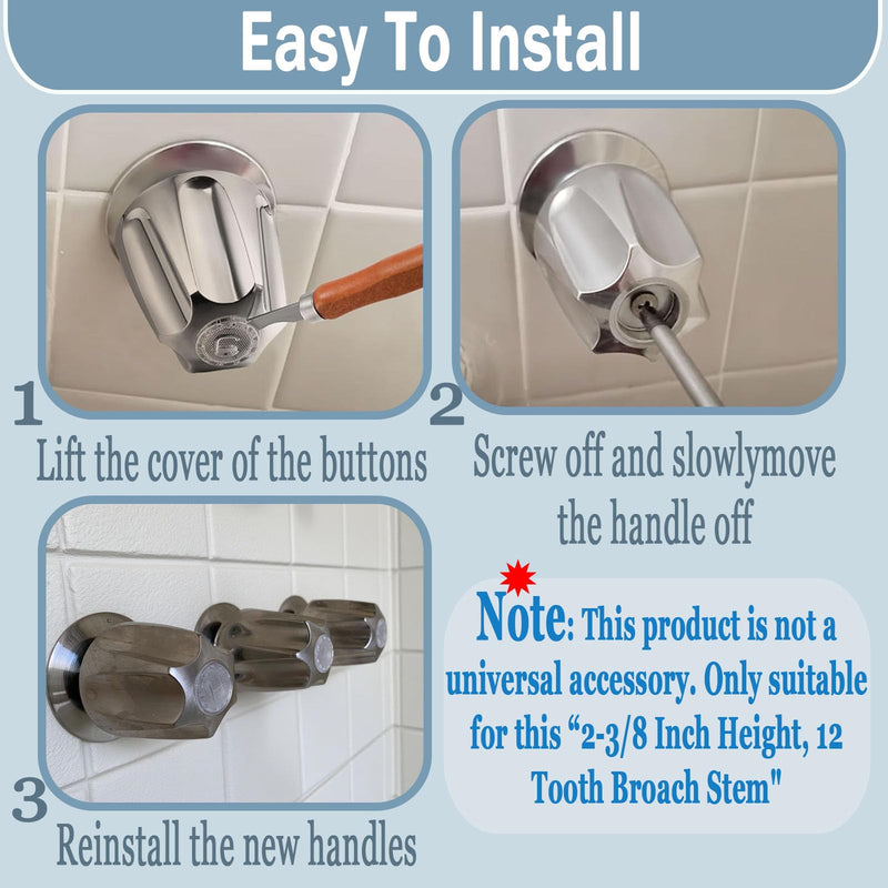 3 Piece Shower Knob Replacement Set,12 Tooth Broach Stem,Replacement Compatible with Price/Pfister Verve Tub Shower - Hot/Cold/Diverter Handles,Easy to Replace and Maintain,Durable Metal Material 1