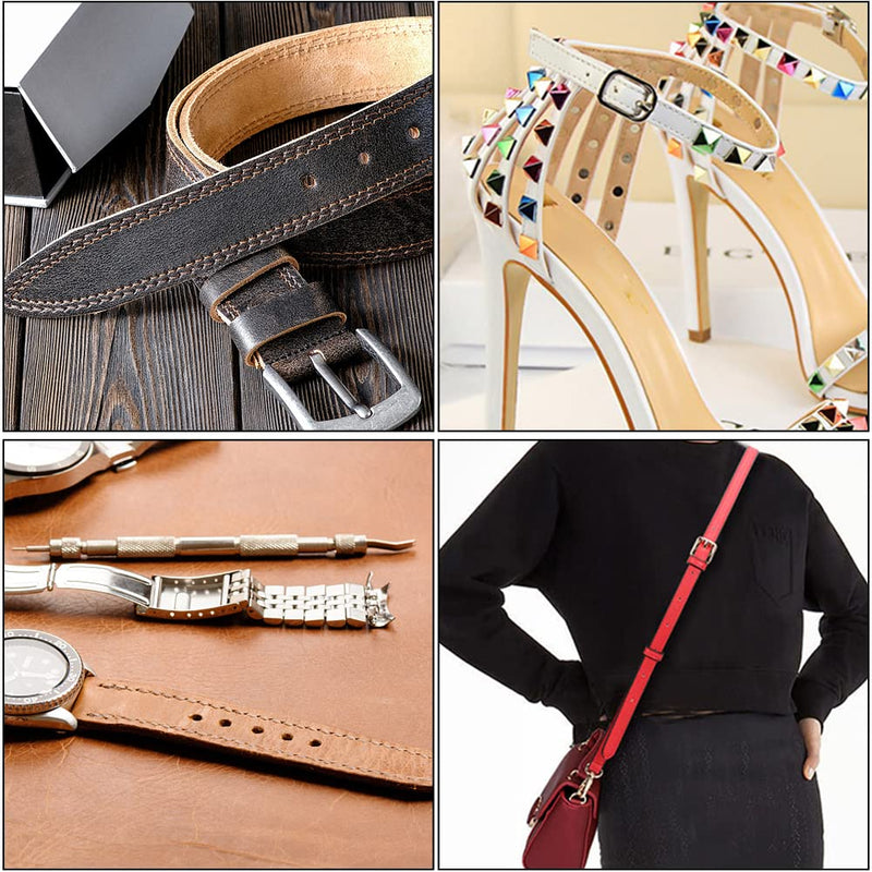 Adjustable Leather Hole Punching Tool Automatic Puncher with Wooden Handle Hollow Hole Punch with 6 Tips Size (1.5mm/2mm/2.5mm/3mm/3.5mm/4mm) for Leather Belt, Bag, Wristband Red brown