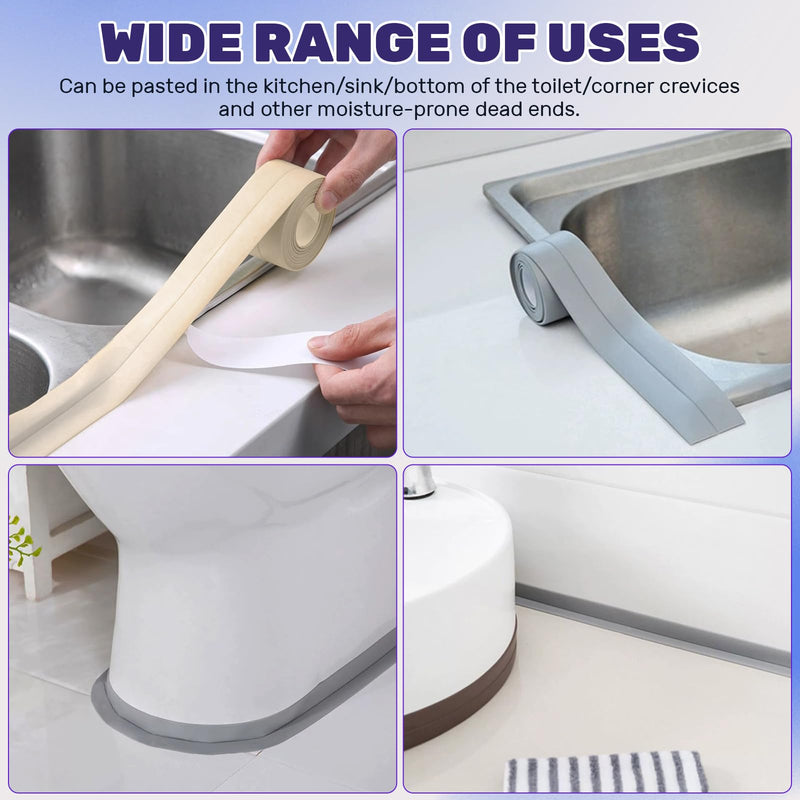 2 Rolls Caulk Tape Waterproof Self Adhesive, Toilet Caulk Strip Sealant Tape Sealing Strip for Bathroom, Kitchen, Shower, Bathtub Caulking Tape, 1.5" x 10.5Ft, Beige