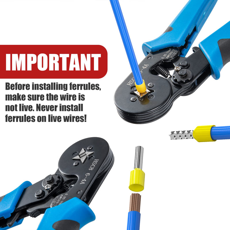 Ferrule Crimping Tool Kit, LUNEY Crimper Plier with 1250PCS Wire Ferrules Kit Wire End Terminals, Self-adjustable Ratchet Tool Set for AWG 23-7 Cable connectors, 0.25-10mm² HSC86-4+1250