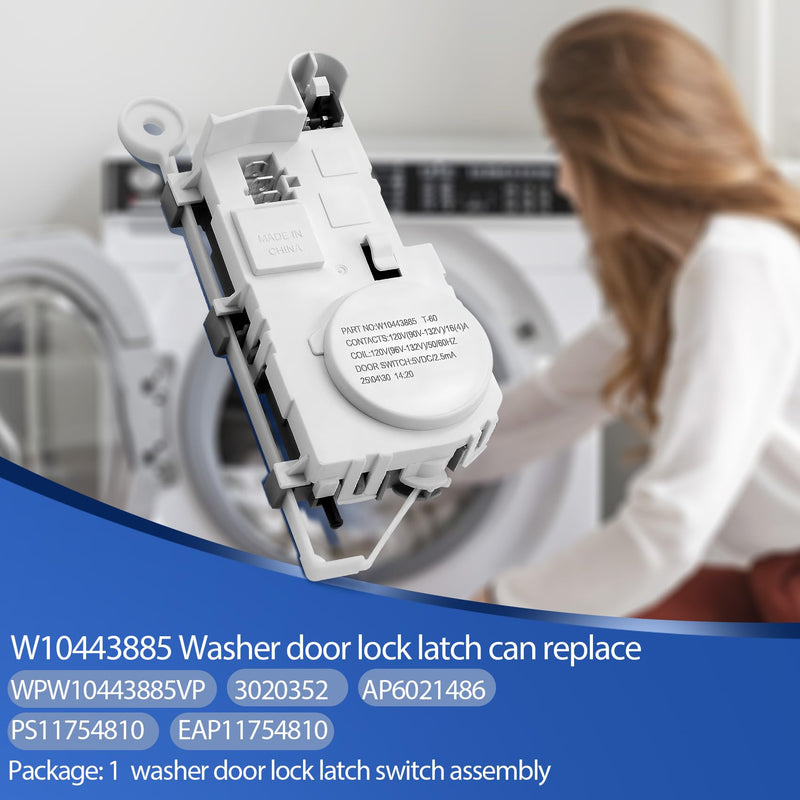 WPW10443885 Washer Door Lock Latch Replaces W10443885 3020352 AP6021486 PS11754810 EAP11754810, Fit for Whirlpool Maytag Washer MHW5100DW0 WFW92HEFC0 MHW3505FW1