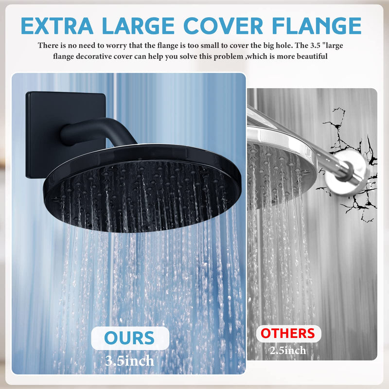 Lounsweer 3.5 Inch Shower Arm and Flange Wall Mount Replacement Shower Head Extension Extender Pipe Arm with 6 Inches Shower Head for Fixed Shower Head (Black) Black