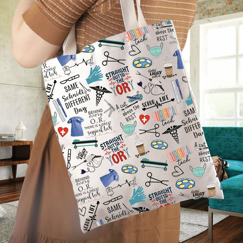 WCGXKO Surgical Tech Gift National Surgical Technologists Week Tote Bag surgical tech Graduation gift Beige