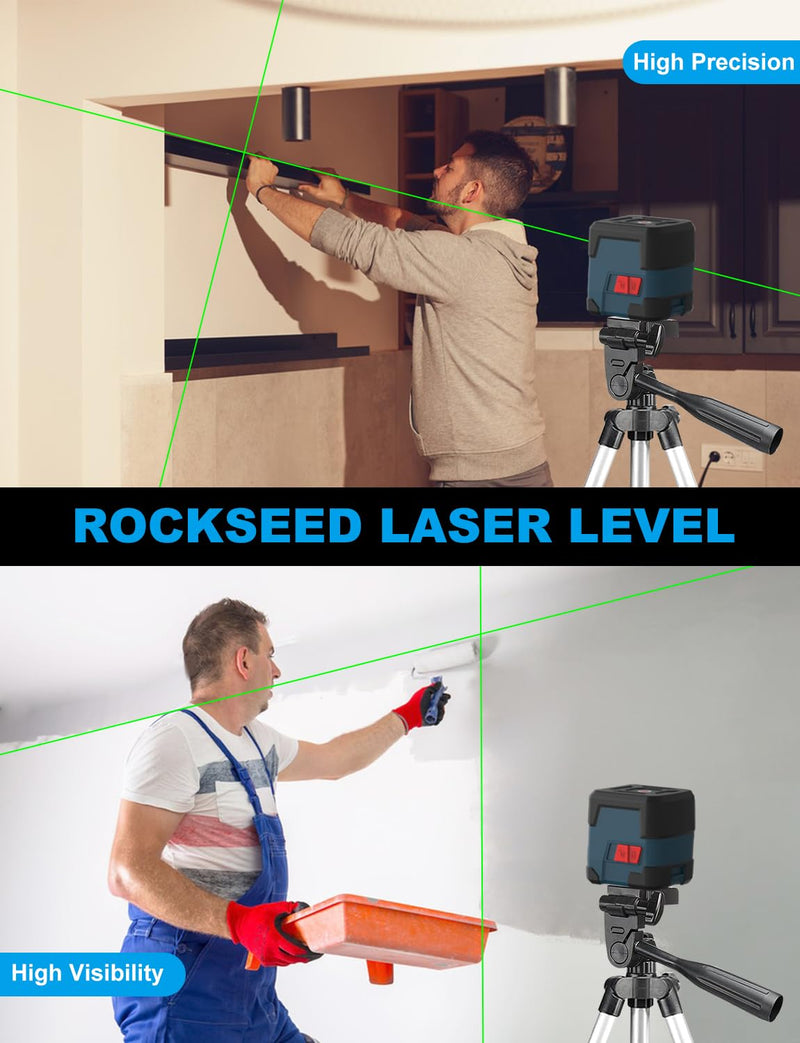 Laser Level, RockSeed Cross Line Laser with Self-Leveling, Vertical and Horizontal Line, Rotatable 360 Degree, Carrying Pouch, Battery Included (Green with Tripod) Green With Tripod