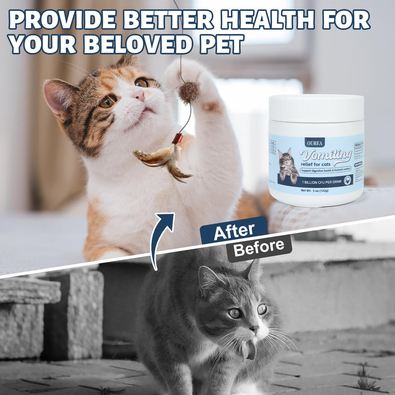 Cat Vomit Remedy, Vomiting Relief for Cats, Cat Vomiting Relief Supplement with Probiotic, Probiotic for Cats Relieves Dry Retching, Helps Expel Hairballs, and Supports Intestinal Health (5 oz)