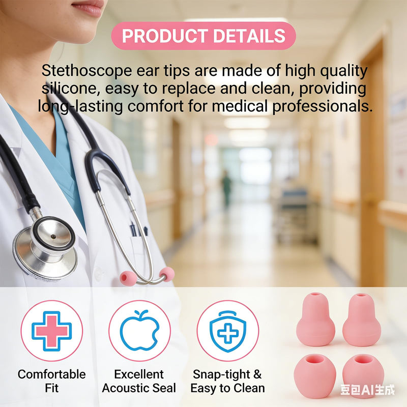 4 Pcs Stethoscope Ear Tips Replacement for Stethoscopes,Compatible with Littmann Eartips,Ear Piece,Replacement Parts for Classic III,Cardiology 3/4&IV,Small/Medium,Silicone Earplug (pink) pink