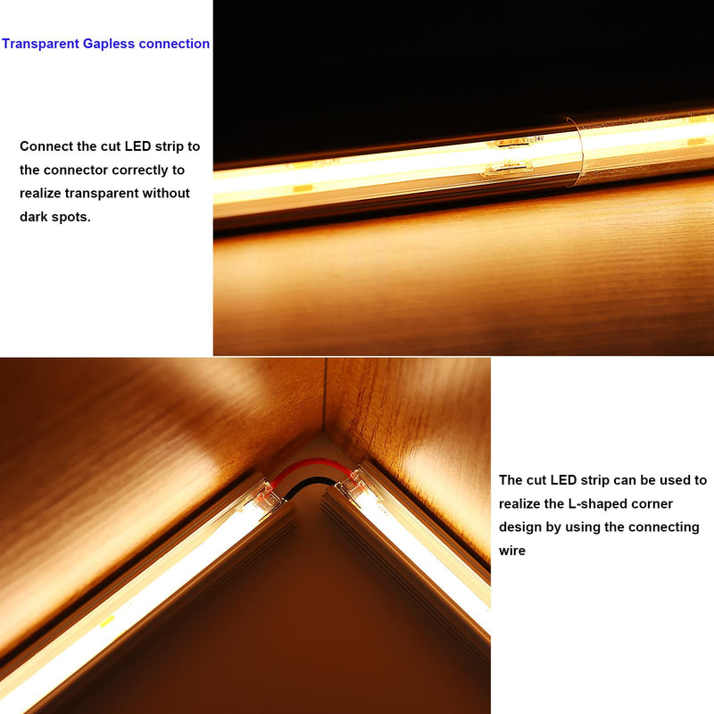 COB LED Connector 2 Pin 8mm Kit, 20pcs Solderless I Shape Connectors, 10pcs 15cm Long 20AWG Extension Wires for Single Color COB SMD LED Strip Connection 2PIN 8MM Straight Through