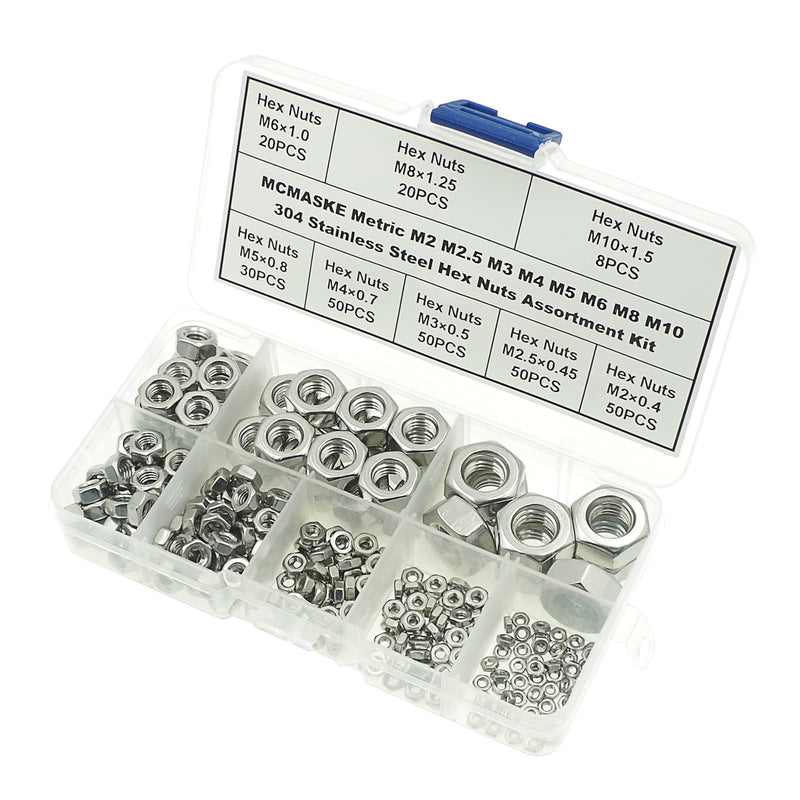 M2 M2.5 M3 M4 M5 M6 M8 M10 Stainless Steel Hex Nuts Assortment Kit for Screws and Bolts M2M2.5M3M4M5M6M8M10