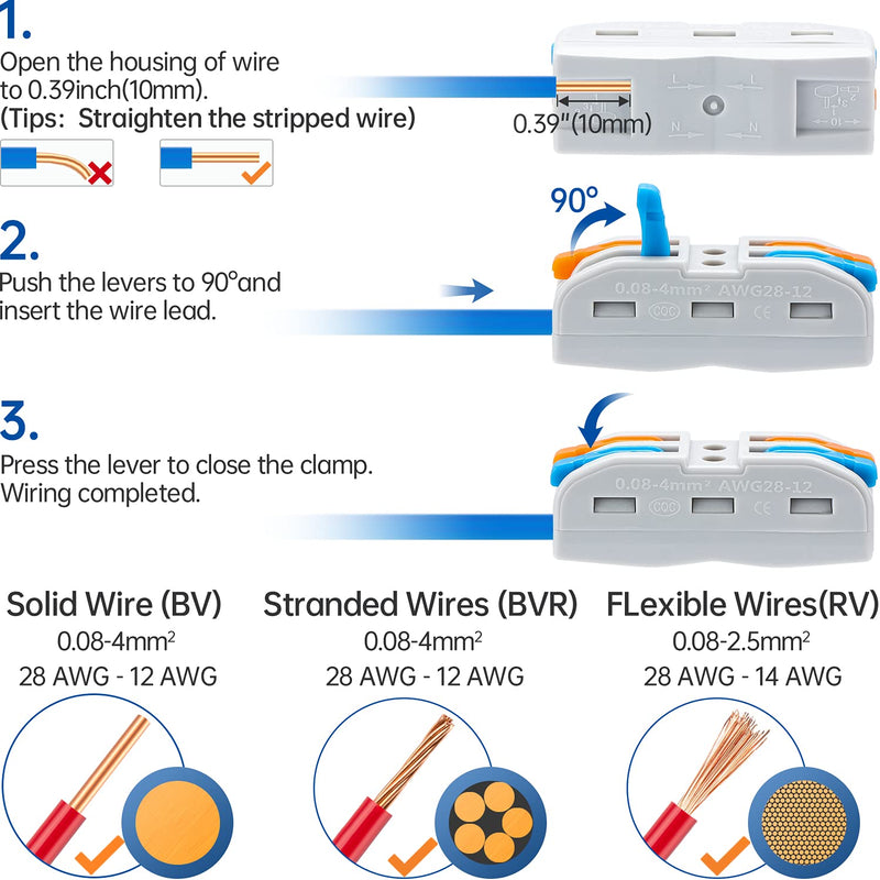 GKEEMARS 65 Pcs Compact Splicing Wire Connectors Assortment Pack, Quick Wiring Connector for AWG 28-12