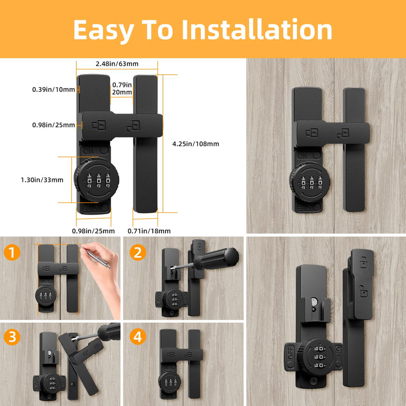 Barn Door Lock,180 Degree Flip Barn Door Locks and Gate Latches, Sliding/Bifold French Door Lock Latch for Gate Barn Garage Shed Window Cabinet Liquor 3-Digit Password Keyless,Black - NewNest Australia