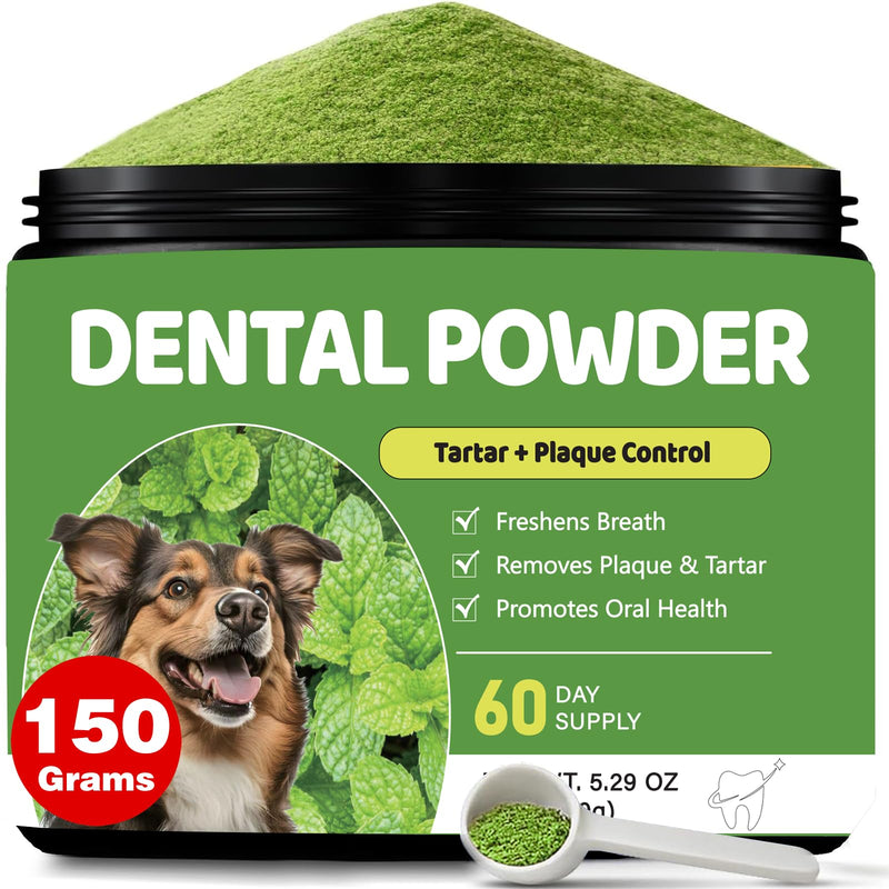 Dog Teeth Cleaning Powder, Dental Powder for Dogs Teeth Cleaning and Breath Fresh, Dog Tartar and Plaque Remover for Dental Care with Enzyme, Probiotics - Targets Tartar & Bad Breath - 150g 5.29 Ounce (Pack of 1)