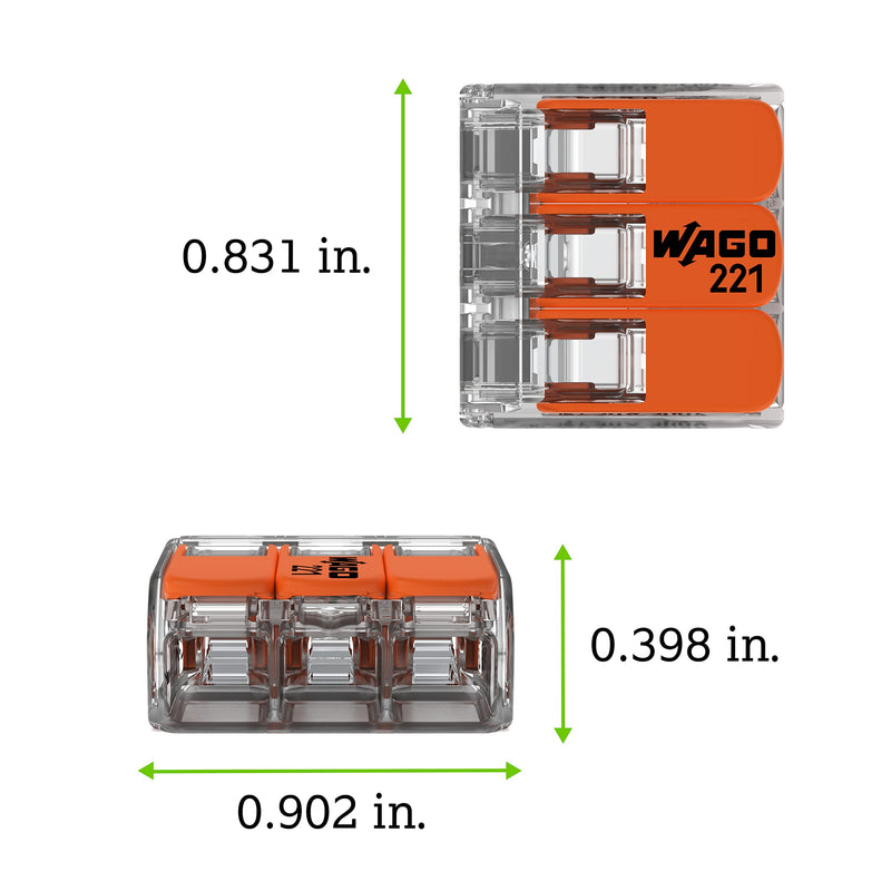 WAGO 221-613 Lever-Nuts® - 3-Conductor Compact Splicing Connectors for 10 AWG (Box of 30) Box