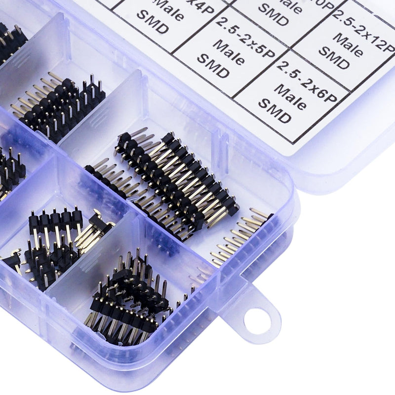 2.54mm SMD Header Connector Kit, 2 Row Male Pin Header Strip, Black, Plastic, PCB Mount, 252 Contacts, 100 Positions, 2 Poles, 2-12P, DIY Electronics Hobbyists 2 Row-Male-Pins