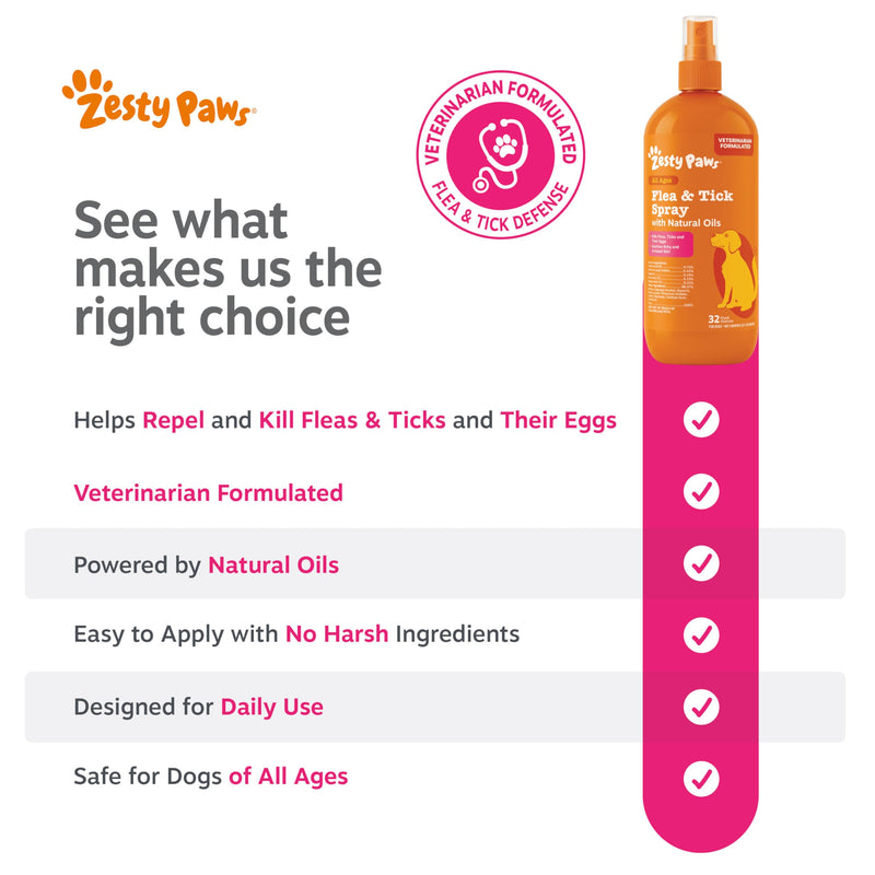Zesty Paws Flea and Tick Spray for Dogs - Kill Fleas, Ticks & Their Eggs - Veterinarian Formulated - Soothes Itchy & Irritated Dog Skin - Cedarwood Oil, Rosemary Oil & Peppermint Oil Flea & Tick Spray
