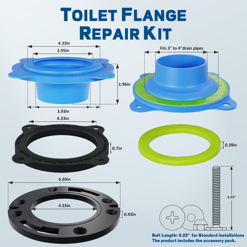 NEEXAN Toilet Wax Ring Replacement Kit with Brass Bolts and Caps, Fits 3-4 | Elastic Wax, Seals Toilet Base, For Standard Bathrooms, Includes Bolt Caps. Blue