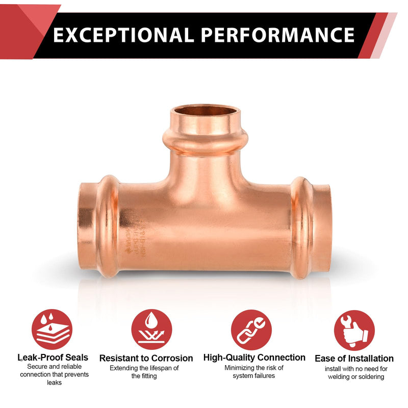 5Pcs EFIELD 1"x 1"x 3/4"Copper Press Fit Reducing Tee(PRESS010-5) 1" X 1"X 3/4" 5