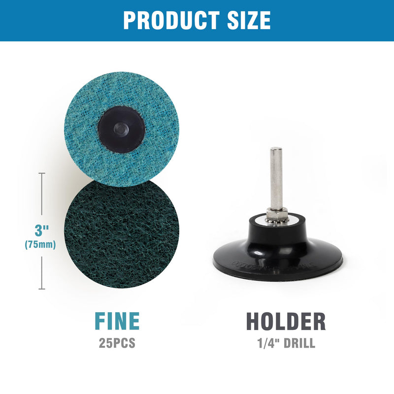 S SATC 25Pcs Fine Sanding Disc 3 Inch Quick Change Discs 1Pcs 1/4” Shank Holder for Die Grinder Sanding Disc Polish Rust Wood Sanding 25PCS Fine+1/4" Drill Backing Pad